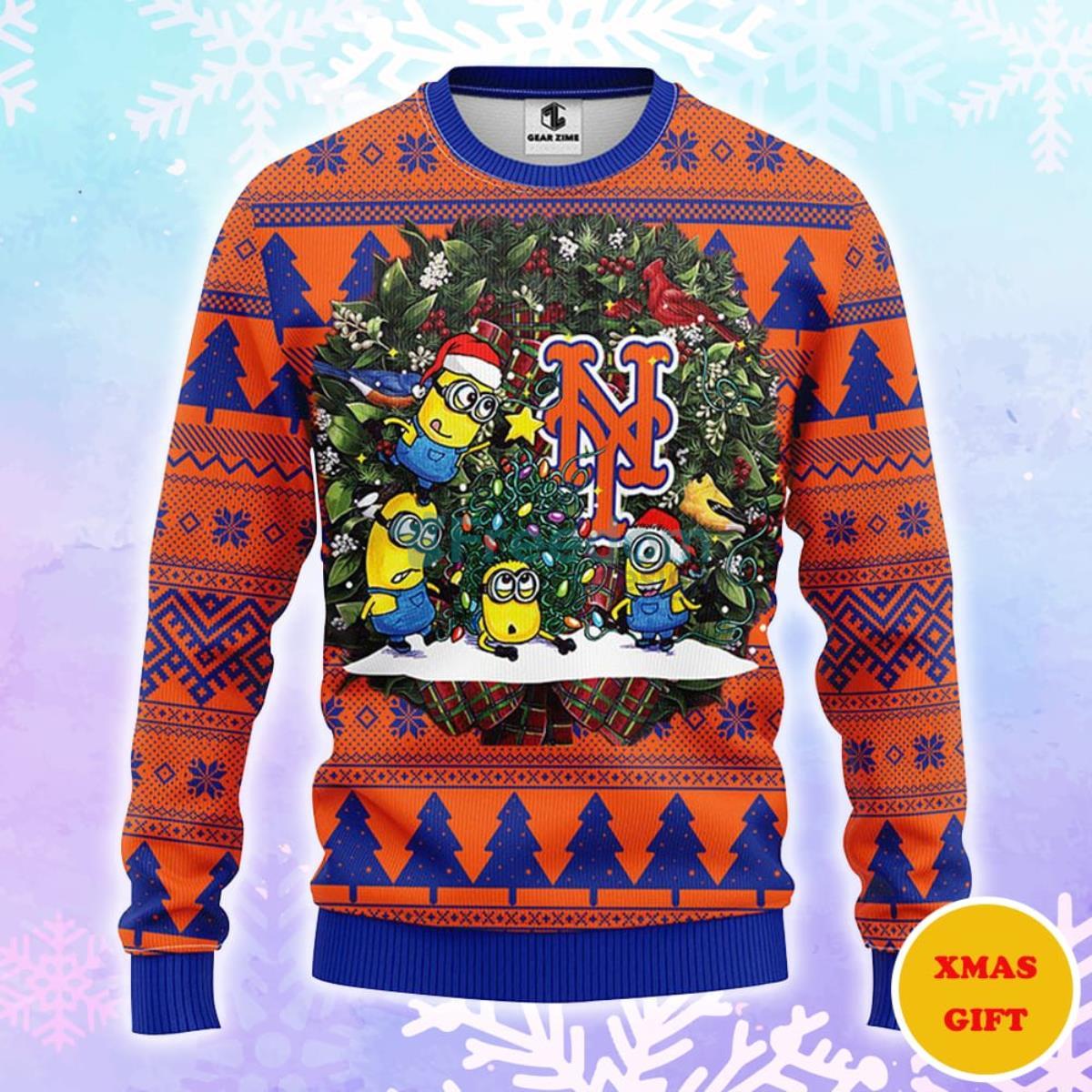 New York Mets Minion Christmas AOP Sweater Product Photo 1