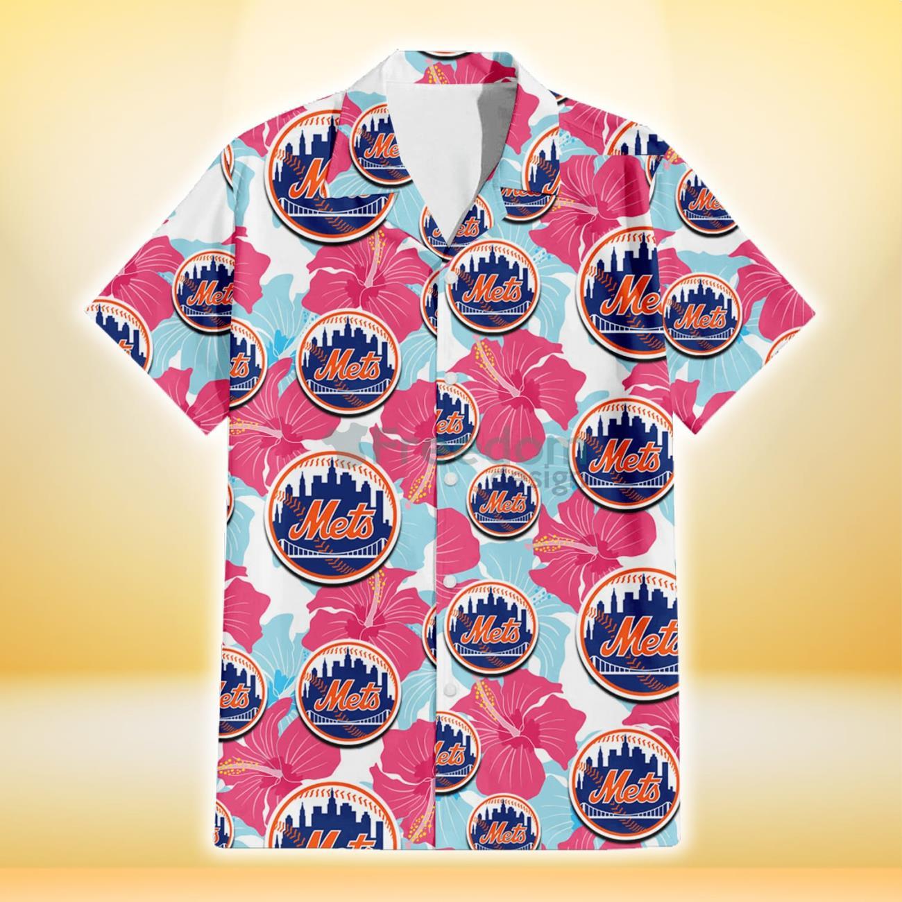 New York Mets Blue Hibiscus Blue Coconut Tree Black Background 3D Hawaiian  Shirt Gift For Fans - Freedomdesign