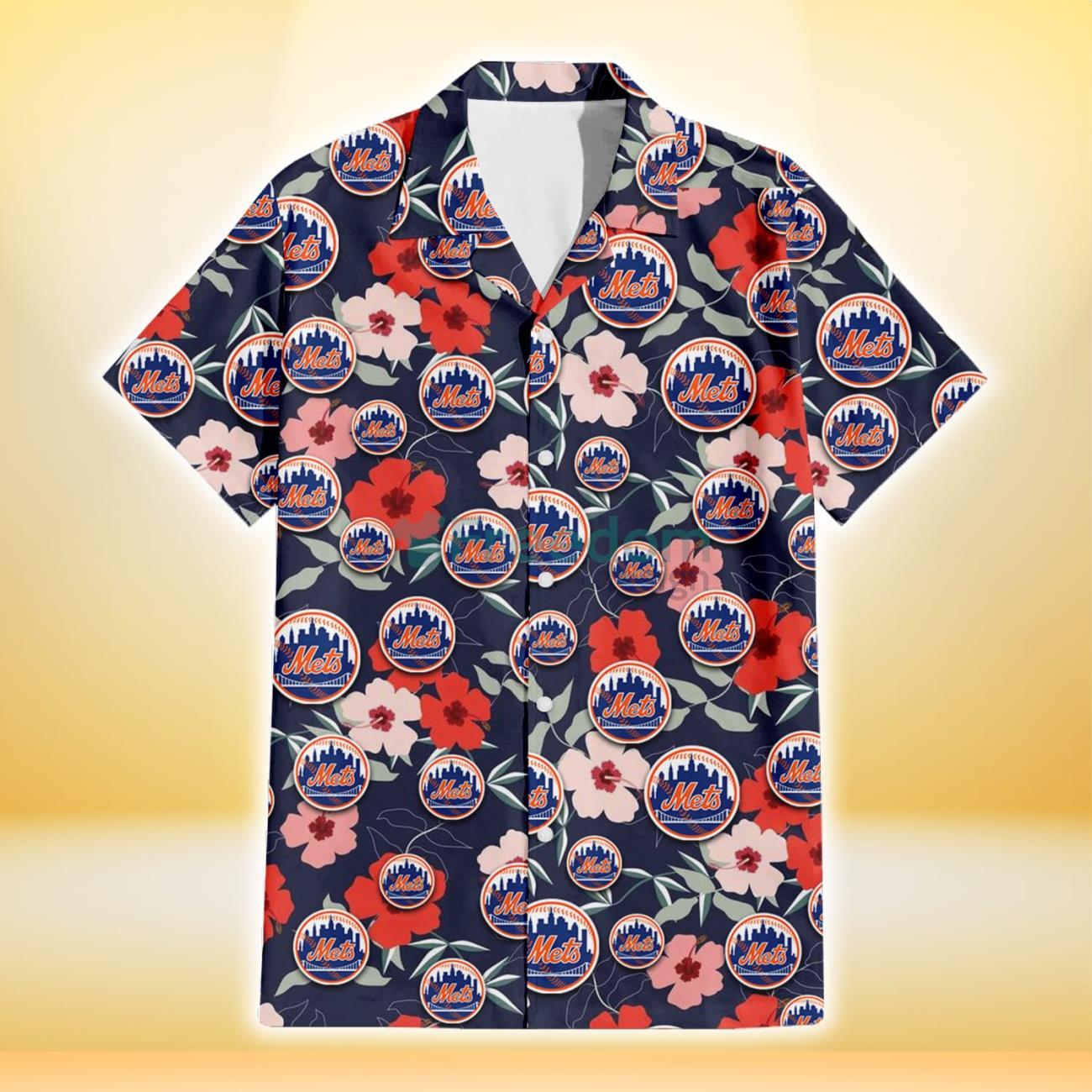 New York Mets Fans Tiny Red Hibiscus Tropical 3D Hawaiian Shirt -  Freedomdesign