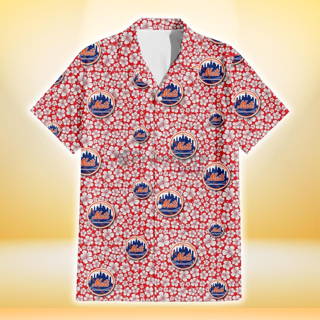 New York Mets Violet Red Blue Leaf Black Background 3D Hawaiian Shirt Gift  For Fans - Freedomdesign