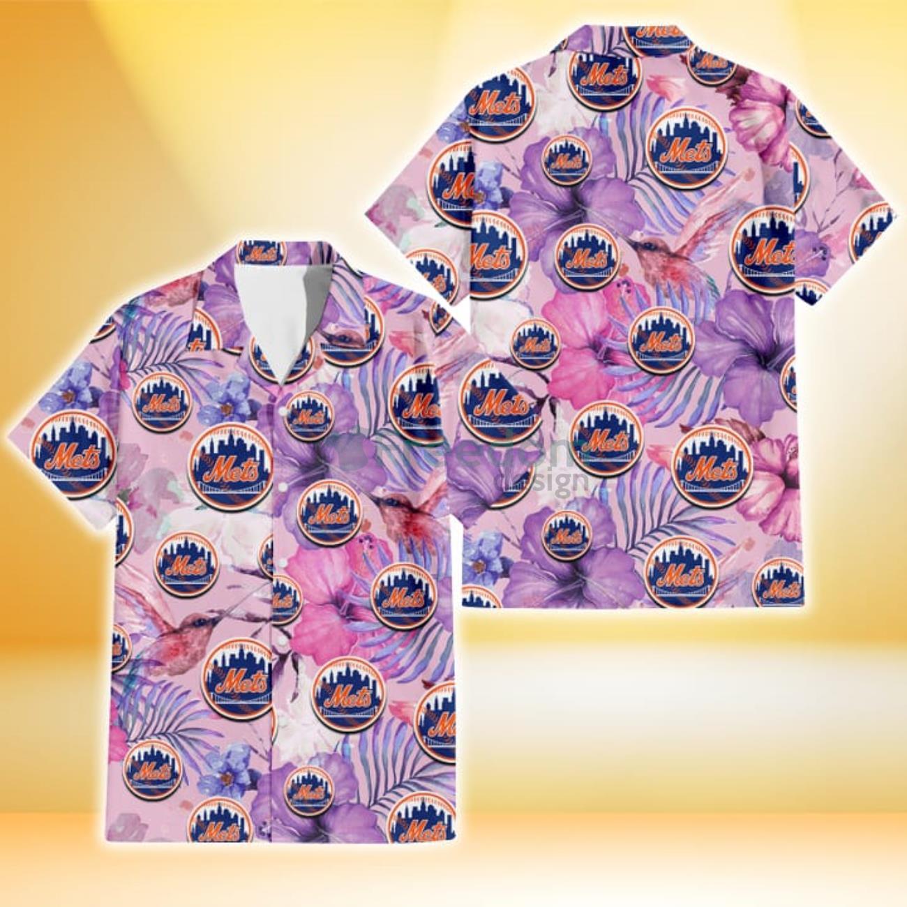 New York Yankees White Purple Hibiscus Pink Hummingbird Pink Hawaiian Shirt  For Fans - Freedomdesign