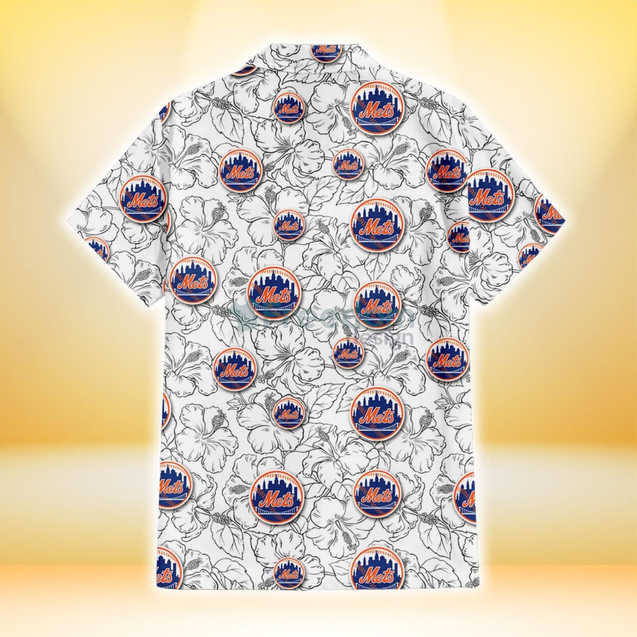 New York Mets White Tropical Leaf Red Hibiscus Navy Background 3D