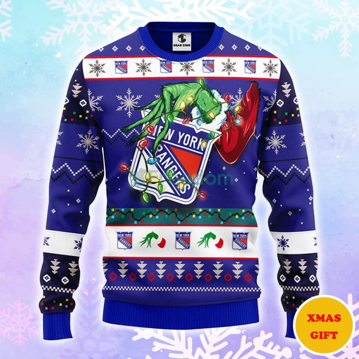 New York Rangers Grinch Christmas AOP Sweater Product Photo 1