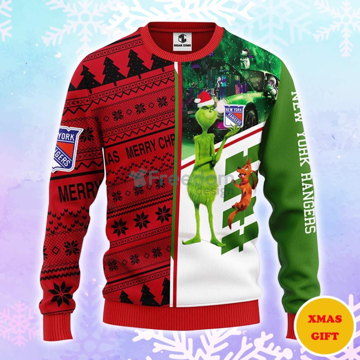 New York Rangers Grinch & Scooby-doo Christmas AOP Sweater Product Photo 1