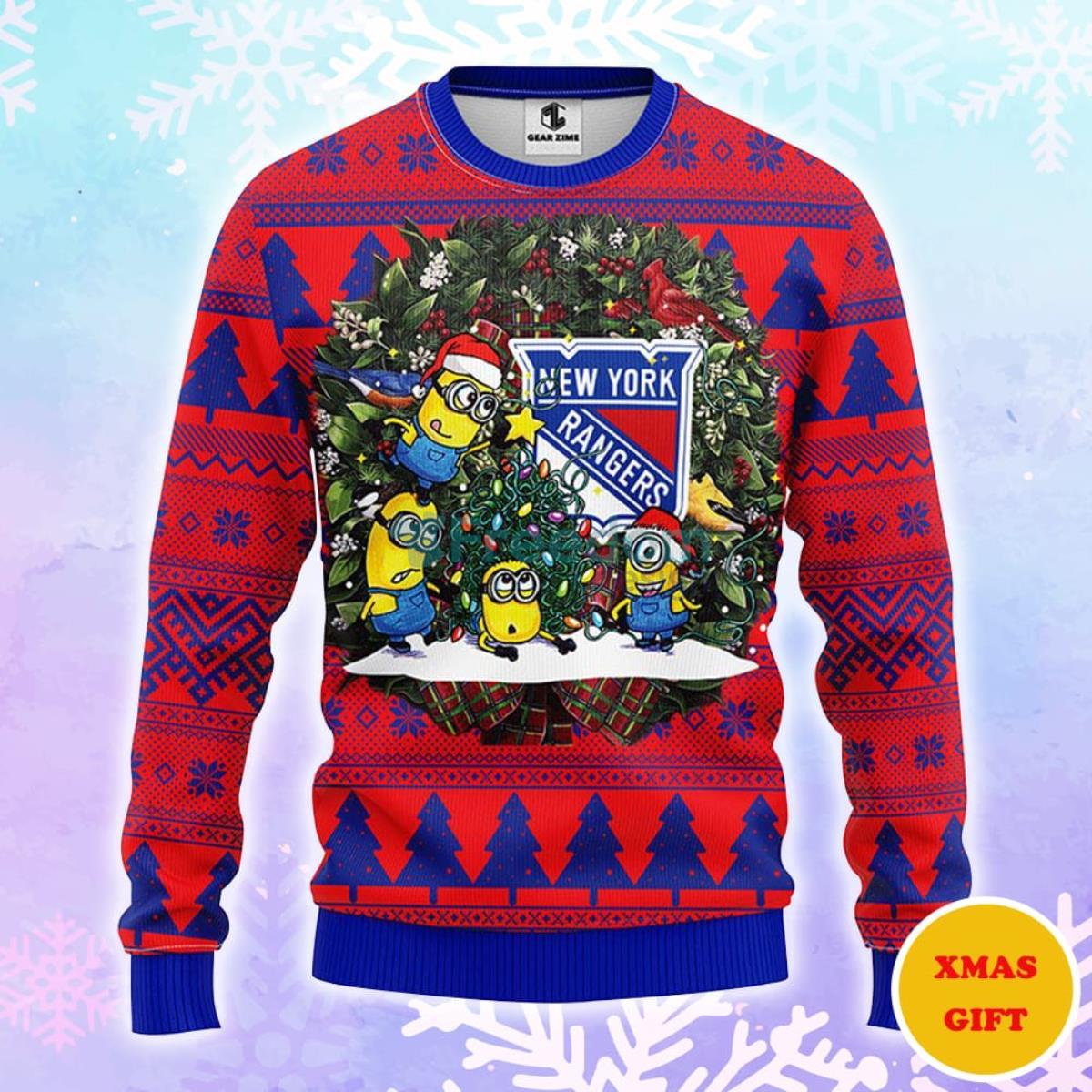 New York Rangers Minion Christmas AOP Sweater Product Photo 1