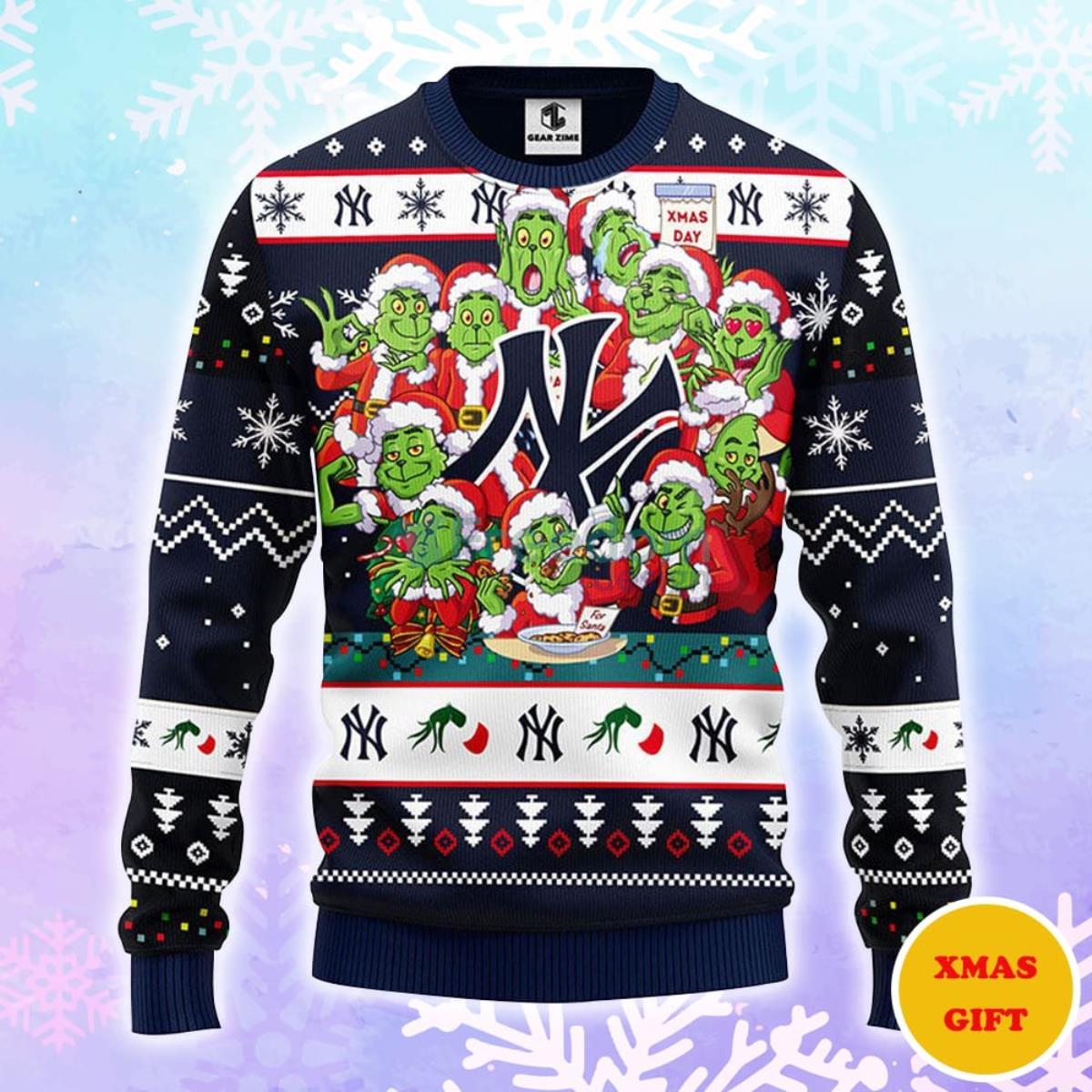 New York Yankees 12 Grinch Xmas Day Christmas AOP Sweater Product Photo 1