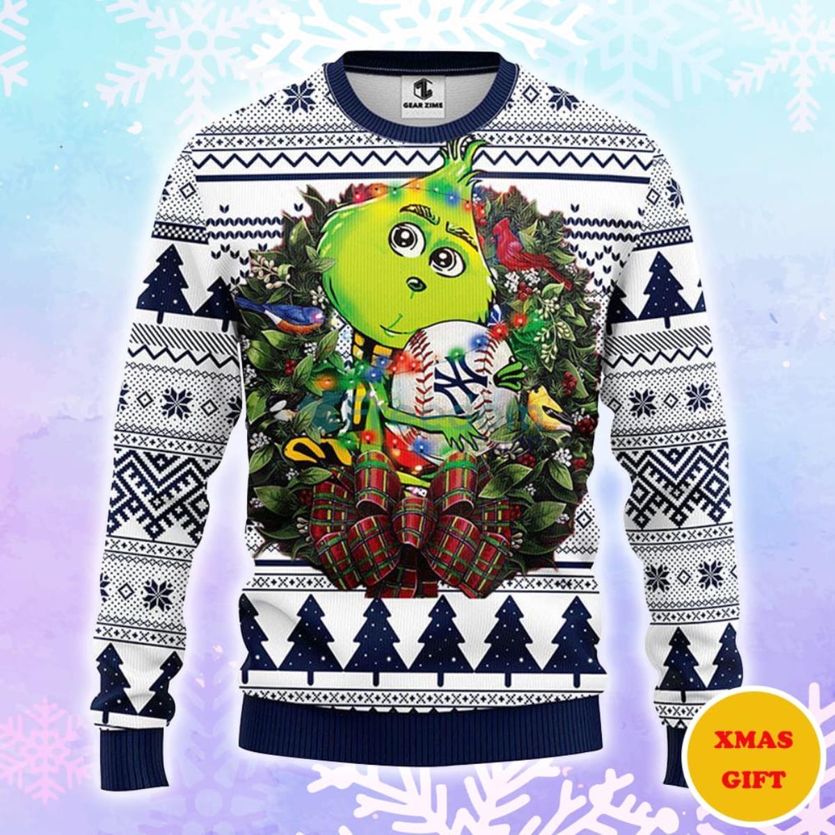 New York Yankees Grinch Hug Christmas AOP Sweater Product Photo 1