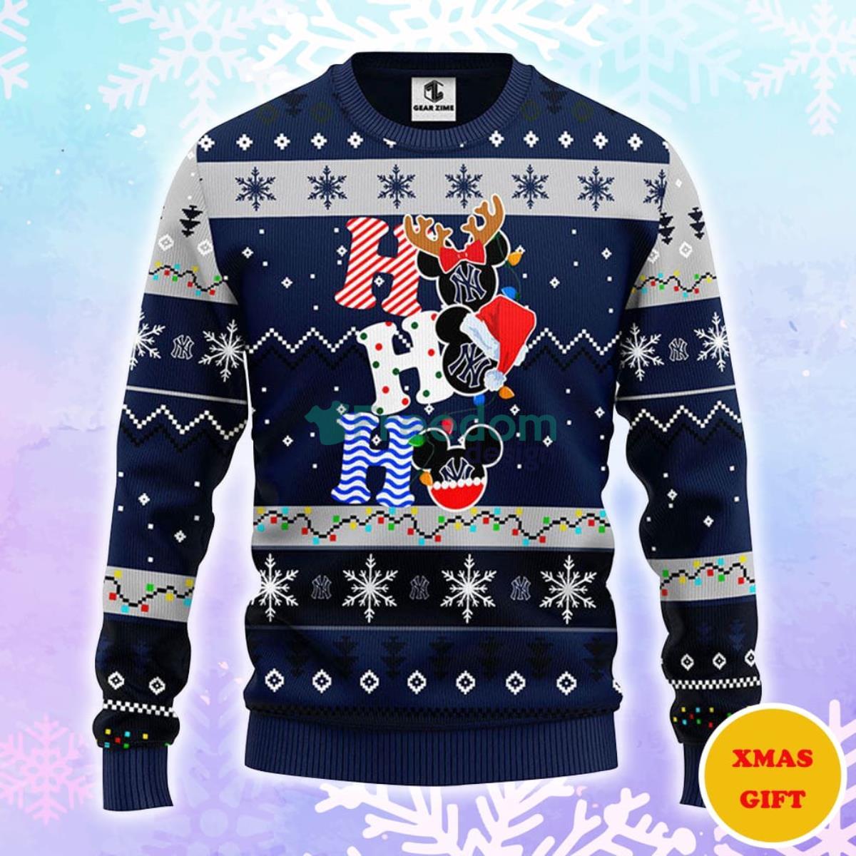 New York Yankees Hohoho Mickey Christmas AOP Sweater Product Photo 1