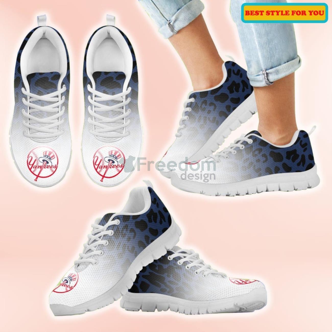 New York Yankees Leopard Pattern Casual Sneakers For Sport Fans Product Photo 2