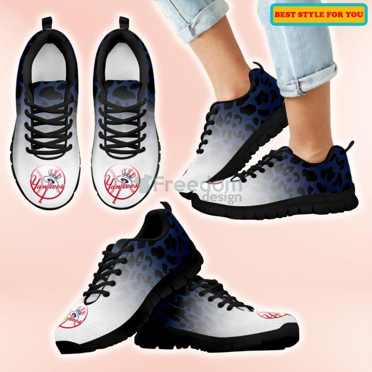 New York Yankees Leopard Pattern Casual Sneakers For Sport Fans Product Photo 1