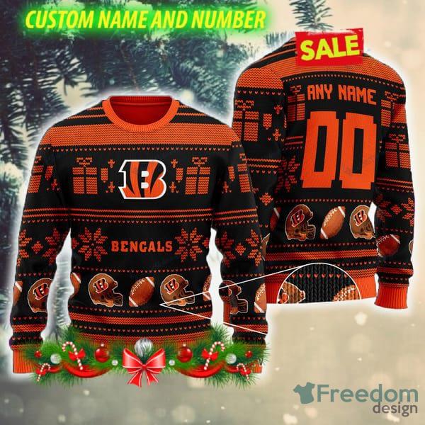 NFL Cincinnati Bengals Outfit Knitted Custom Number And Name Ugly Christmas  Sweater Black Gift For Fans - Freedomdesign