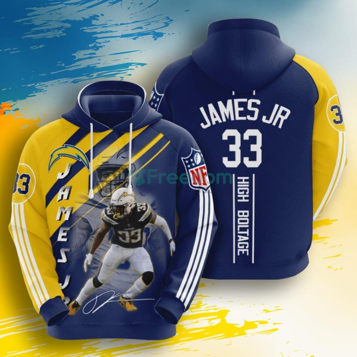 NFL Los Angeles Chargers Derwin James Navy Blue Gold Stripes 3D Pullover Hoodie For Fans Product Photo 1