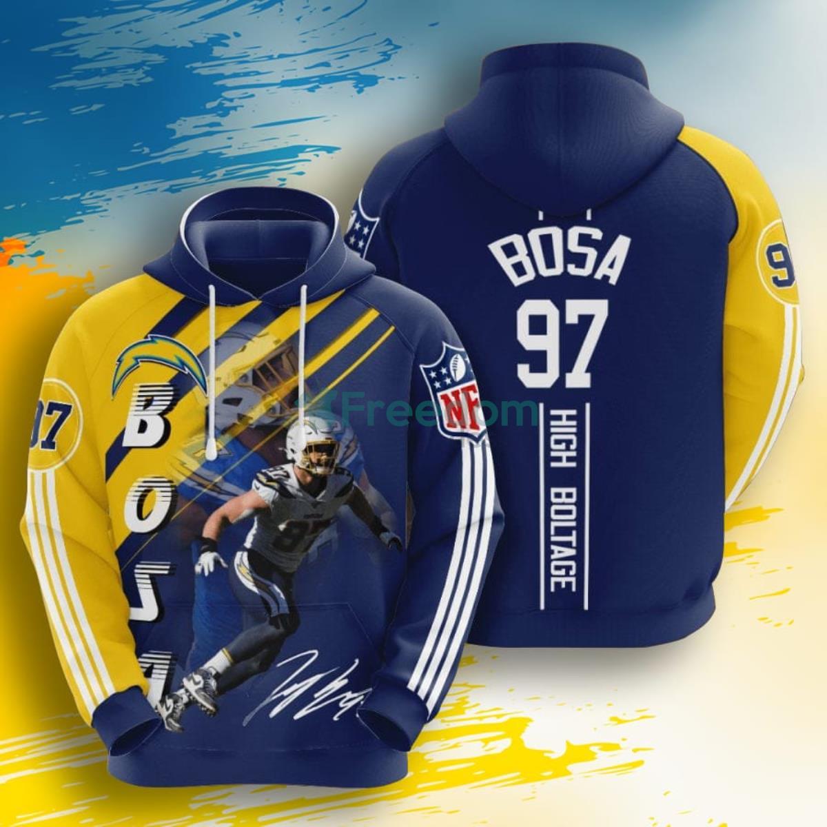 NFL Los Angeles Chargers Joey Bosa Navy Blue Gold Stripes 3D Pullover Hoodie For Fans Product Photo 1