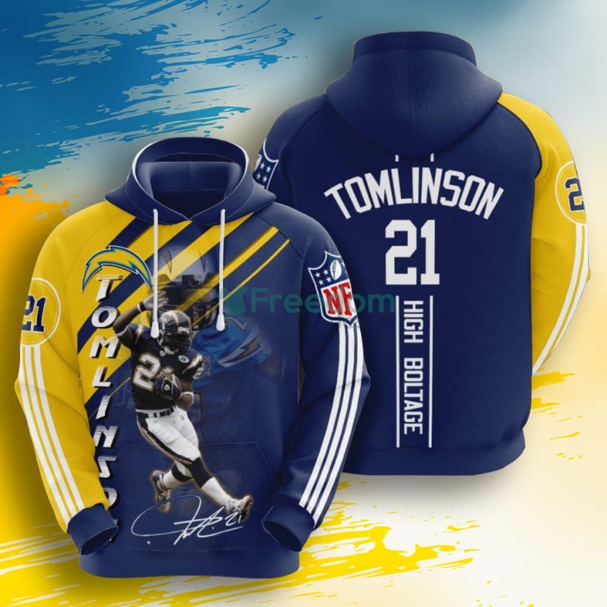 NFL Los Angeles Chargers LaDainian Tomlinson Navy Blue Gold Stripes 3D Pullover Hoodie For Fans Product Photo 1