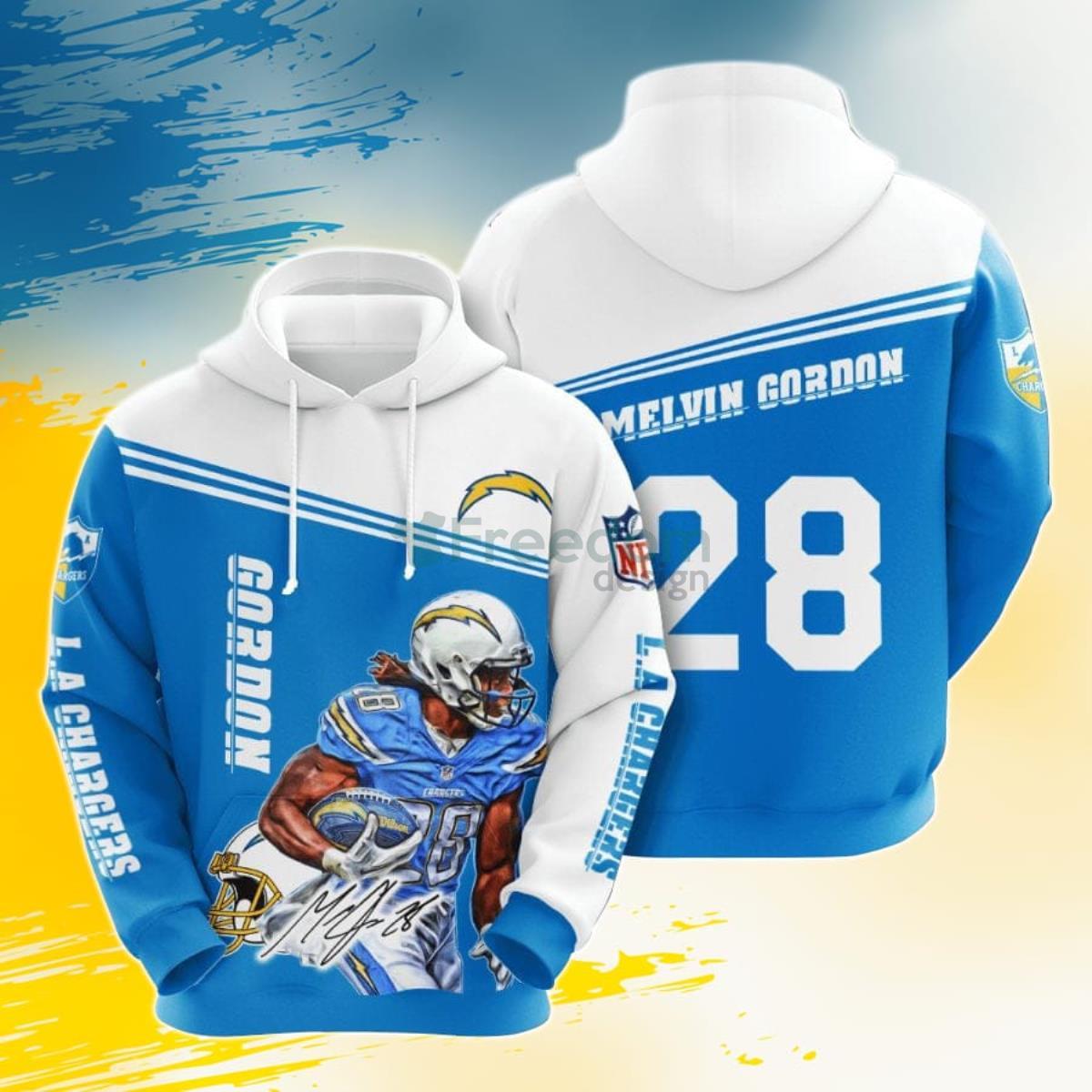 NFL Los Angeles Chargers Melvin Gordon Powder Blue White 3D Pullover Hoodie For Fans Product Photo 1