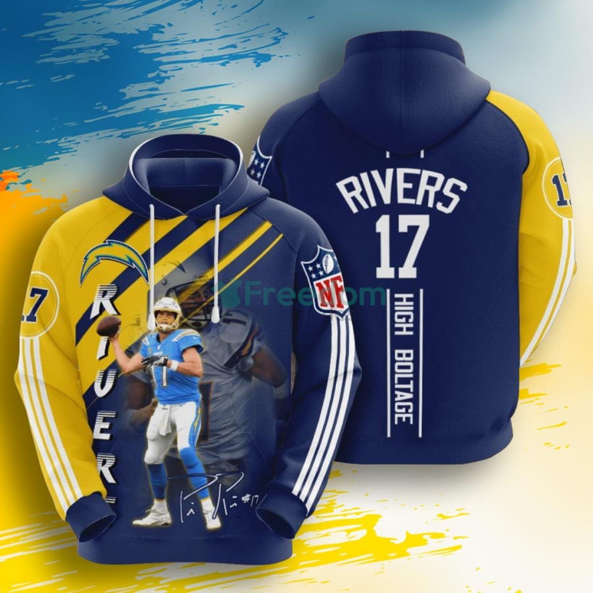 NFL Los Angeles Chargers Philip Rivers Navy Blue Gold Stripes 3D Pullover Hoodie For Fans Product Photo 1