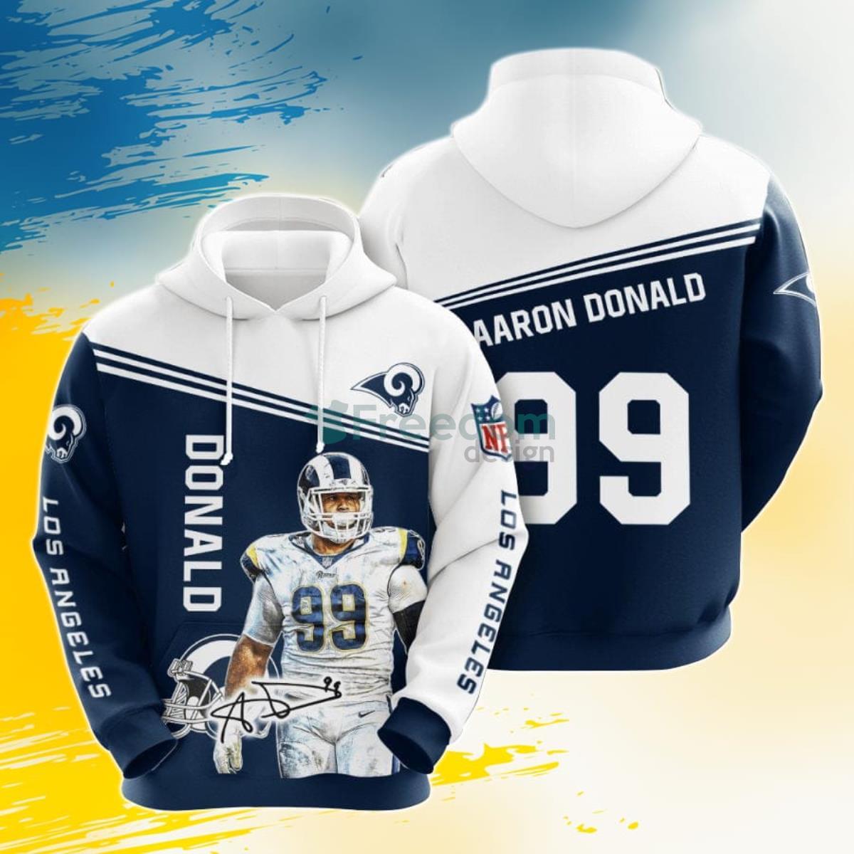 NFL Los Angeles Rams Aaron Donald Blue White 3D Pullover Hoodie For Fans Product Photo 1