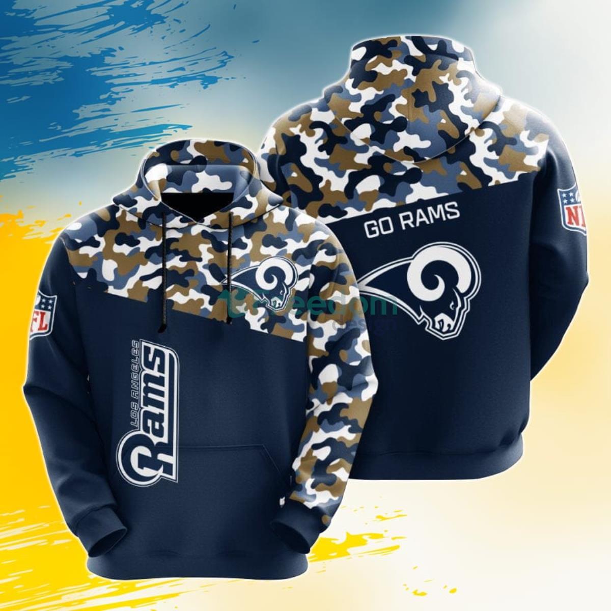 NFL Los Angeles Rams Blue Gold Camo 3D Pullover Hoodie For Fans Product Photo 1