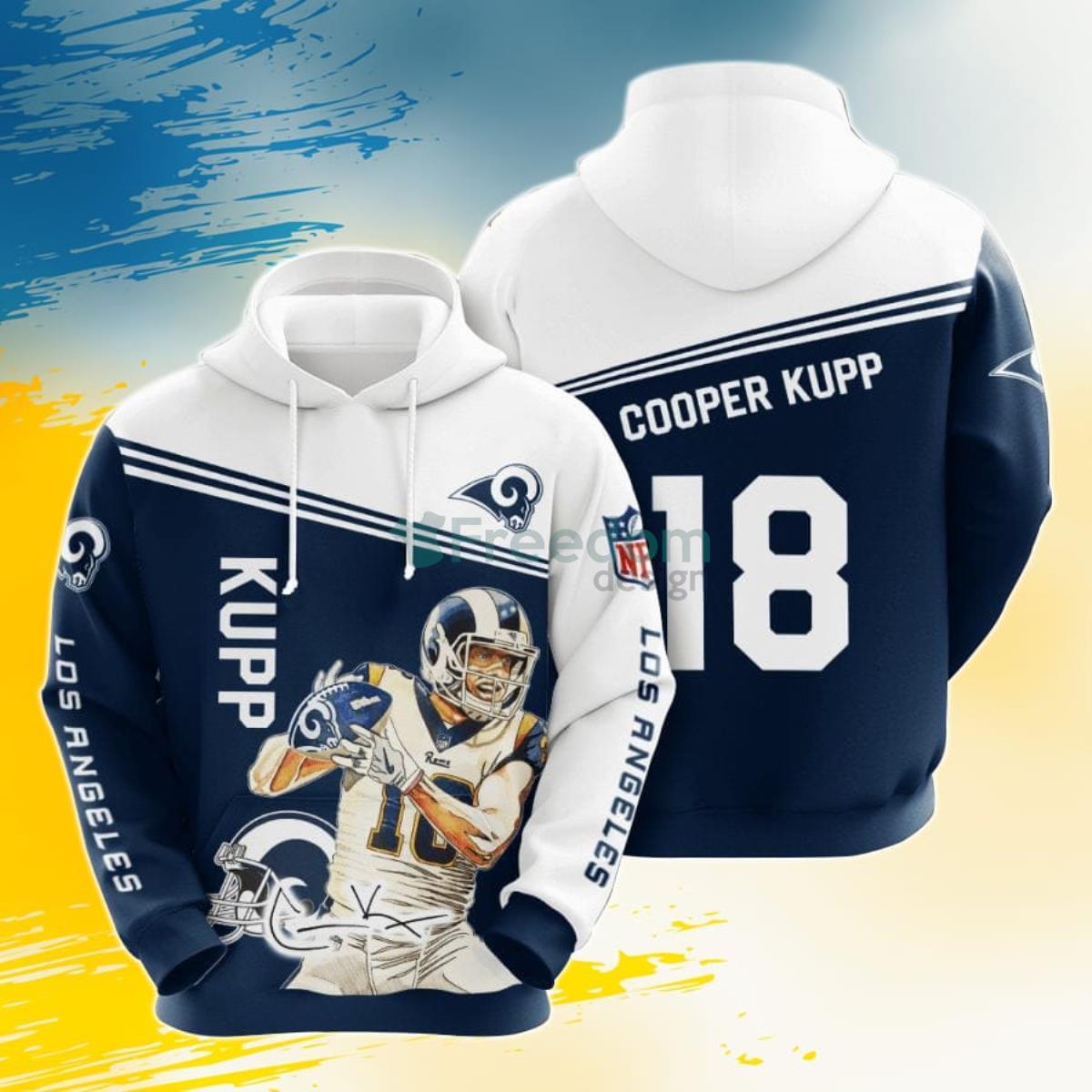 NFL Los Angeles Rams Cooper Kupp Blue White 3D Pullover Hoodie For Fans Product Photo 1