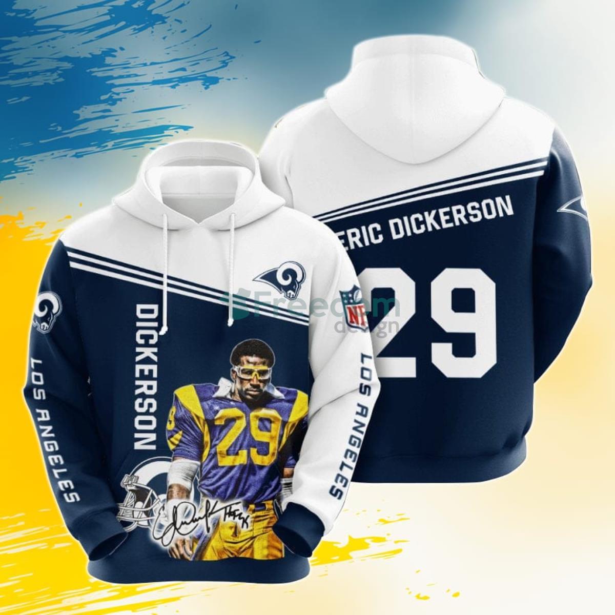 NFL Los Angeles Rams Eric Dickerson Blue White 3D Pullover Hoodie For Fans Product Photo 1