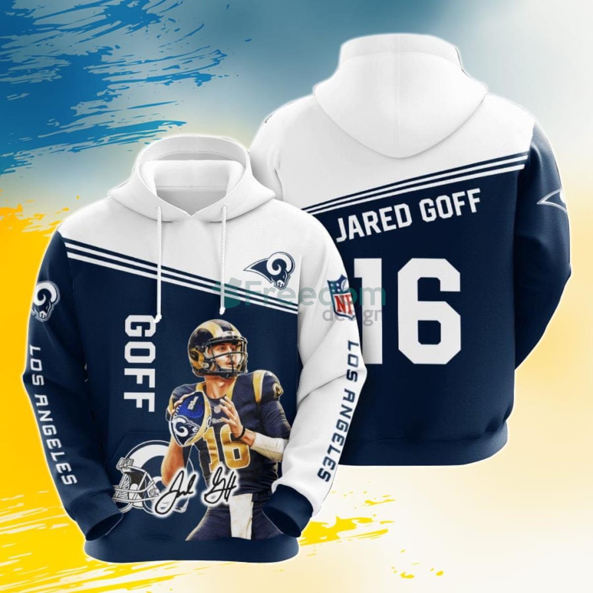 NFL Los Angeles Rams Jared Goff Blue White 3D Pullover Hoodie For Fans Product Photo 1