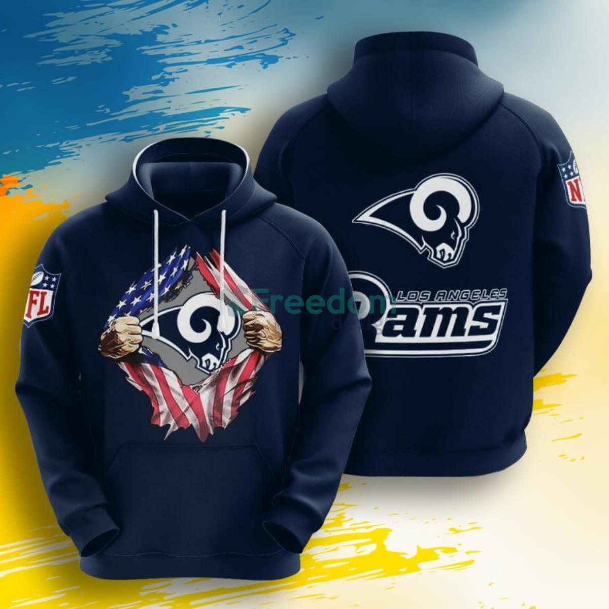 NFL Los Angeles Rams Tearing Open Logo 3D Pullover Hoodie For Fans Product Photo 1