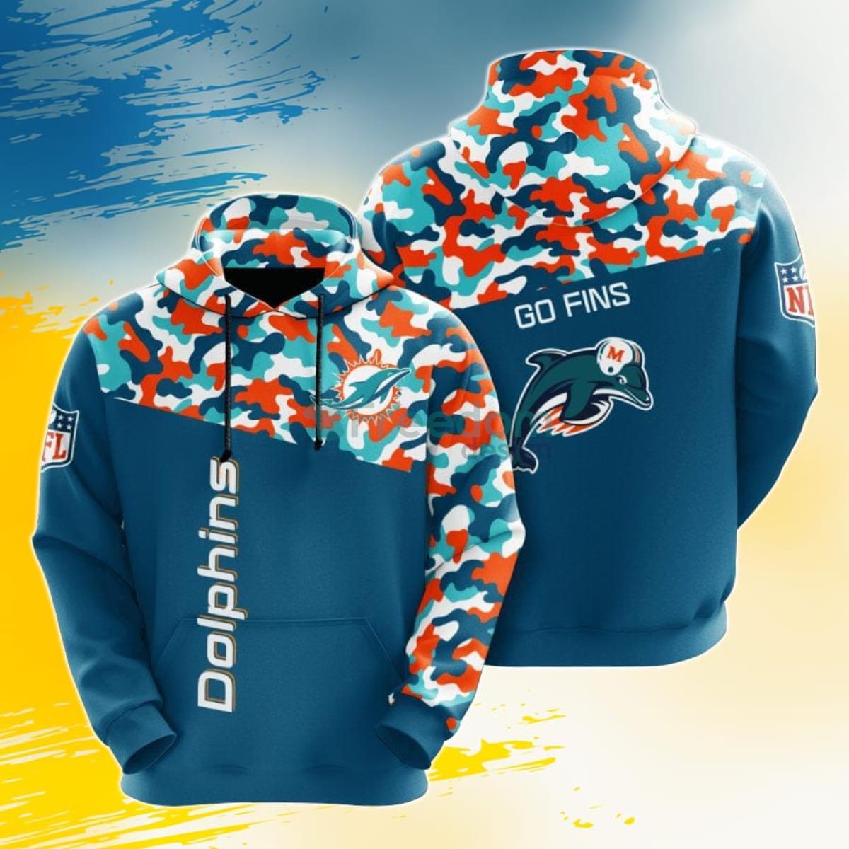 NFL Miami Dolphins Aqua Orange Camo 3D Pullover Hoodie For Fans Product Photo 1