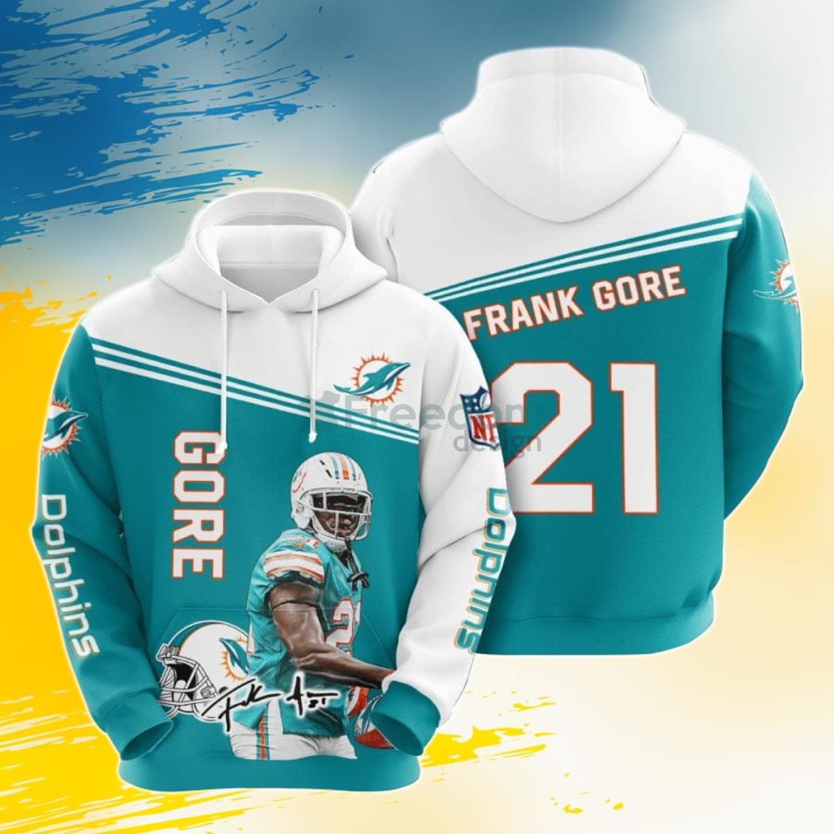 NFL Miami Dolphins Frank Gore Aqua White 3D Pullover Hoodie For Fans Product Photo 1