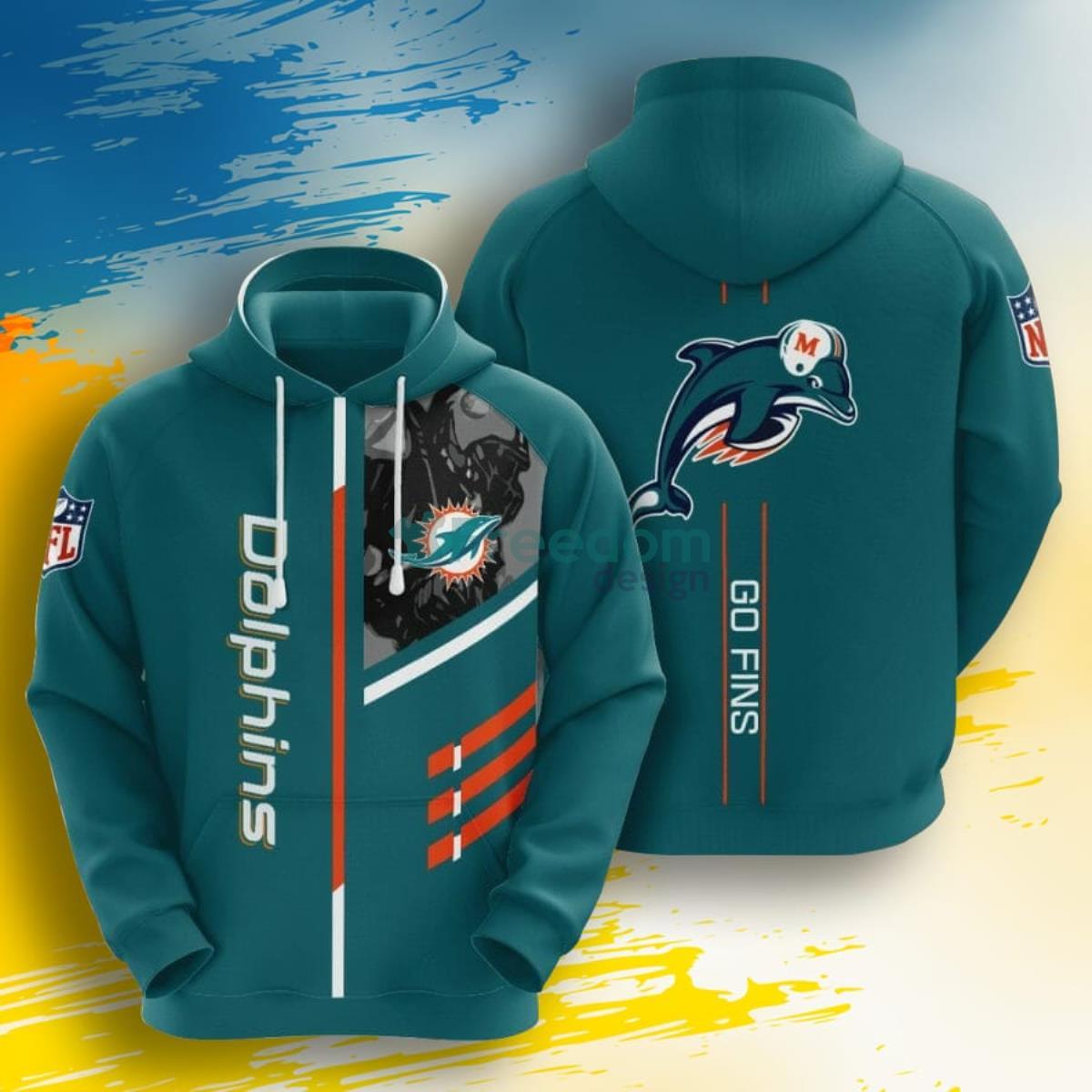 NFL Miami Dolphins Go Fins 3D Pullover Hoodie For Fans Product Photo 1