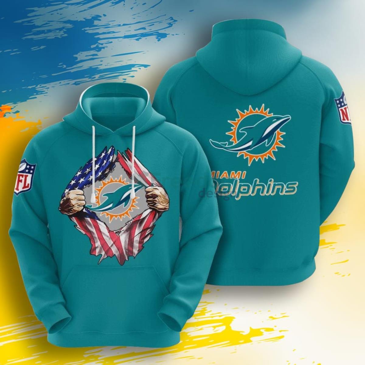 NFL Miami Dolphins Tearing Open Logo 3D Pullover Hoodie For Fans Product Photo 1