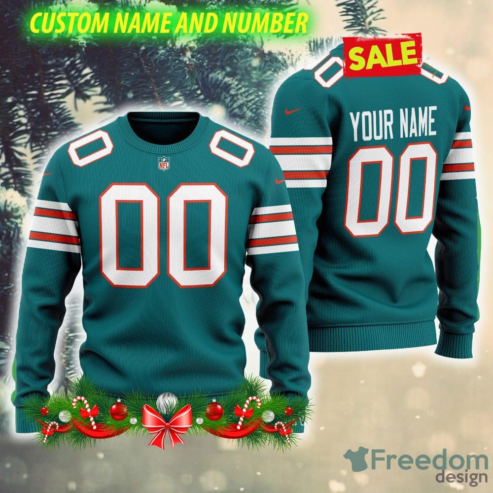 Miami Dolphins Nfl Custom Name Number Ugly Christmas Sweater