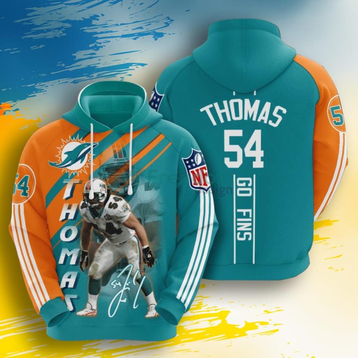 NFL Miami Dolphins Zach Thomas Aqua Orange Stripes 3D Pullover Hoodie For Fans Product Photo 1