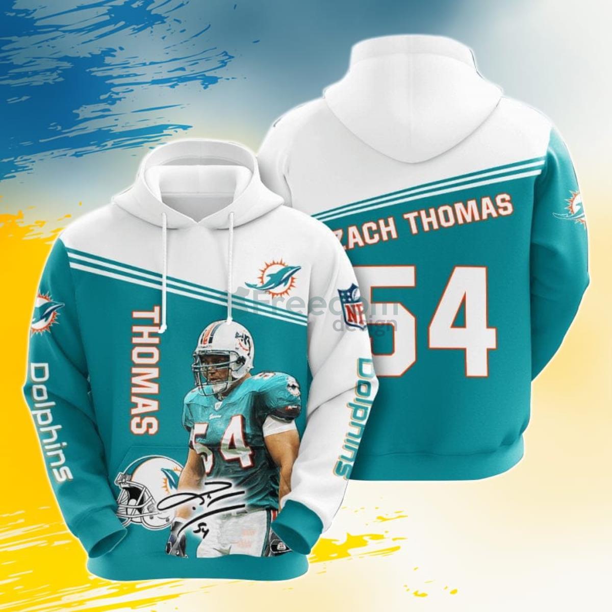 NFL Miami Dolphins Zach Thomas Aqua White 3D Pullover Hoodie For Fans Product Photo 1