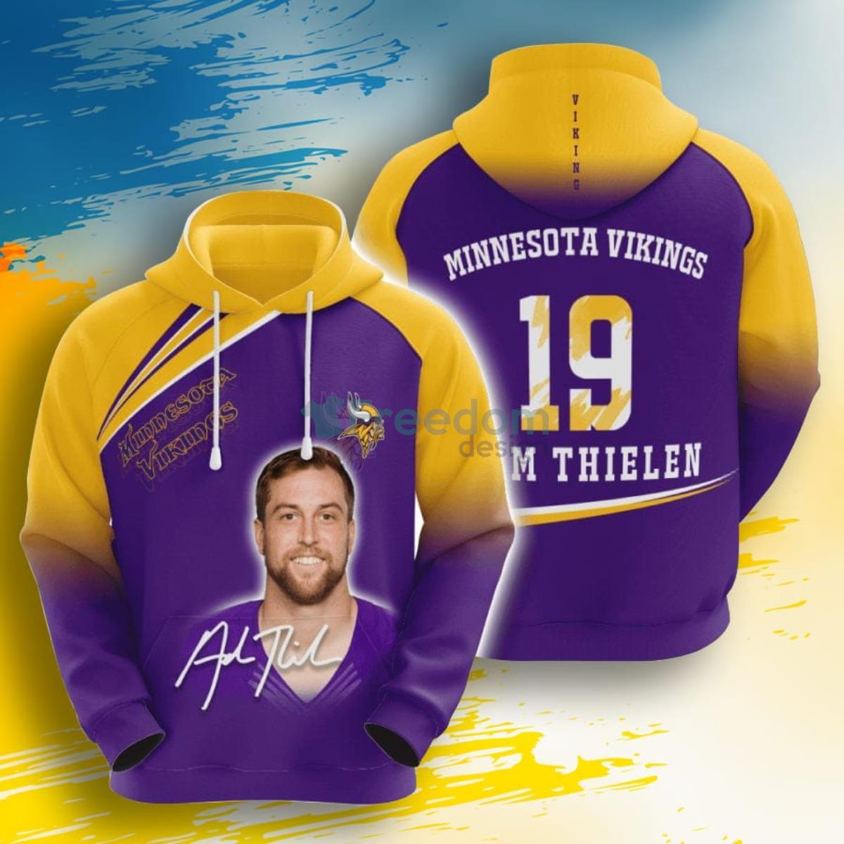 NFL Minnesota Vikings Adam Thielen Portrait 3D Pullover Hoodie For Fans Product Photo 1