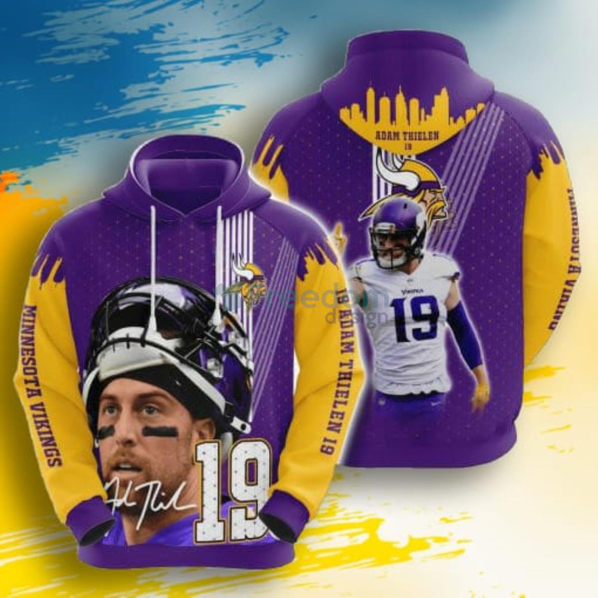 NFL Minnesota Vikings Adam Thielen Purple Gold 3D Pullover Hoodie For Fans Product Photo 1