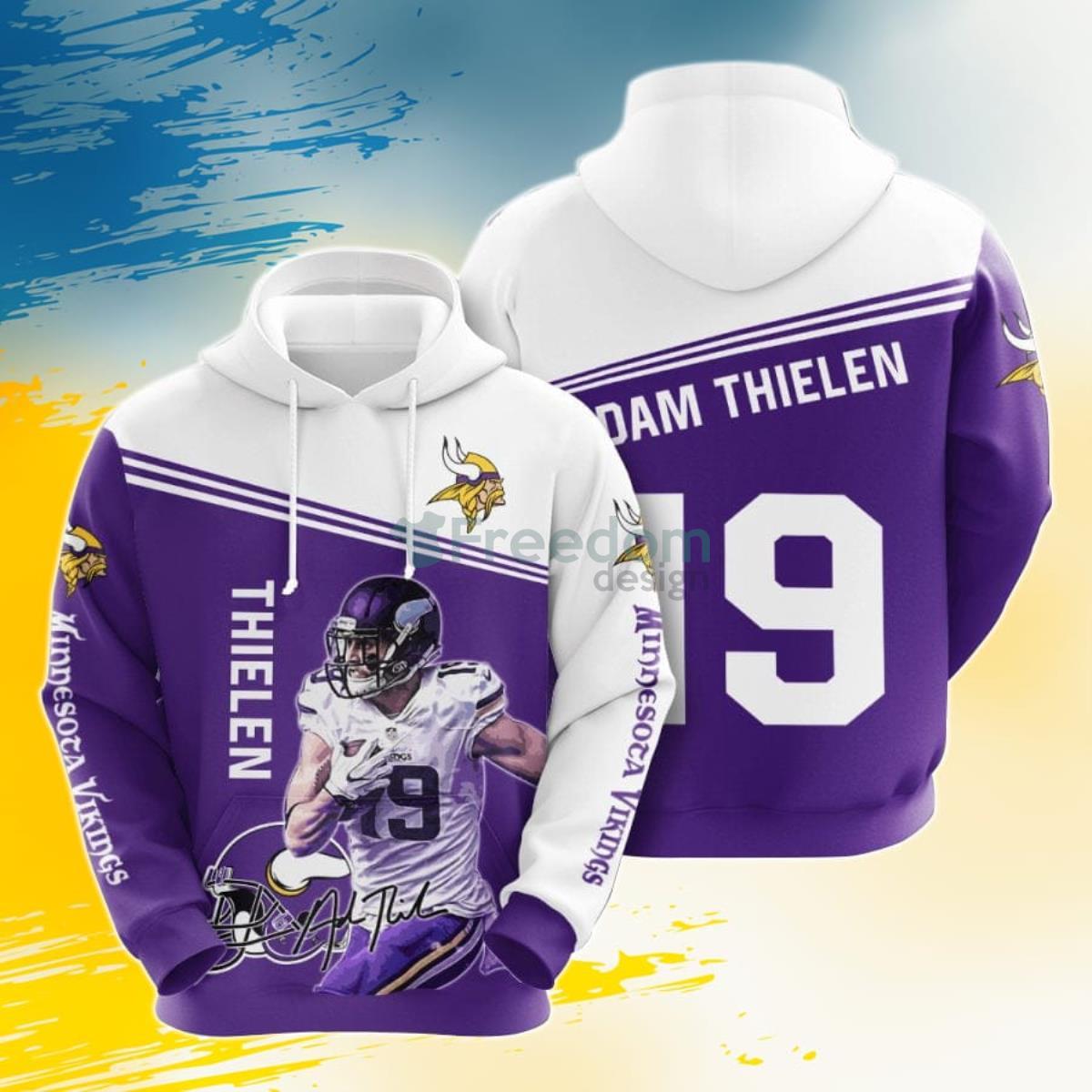 NFL Minnesota Vikings Adam Thielen Purple White 3D Pullover Hoodie For Fans Product Photo 1