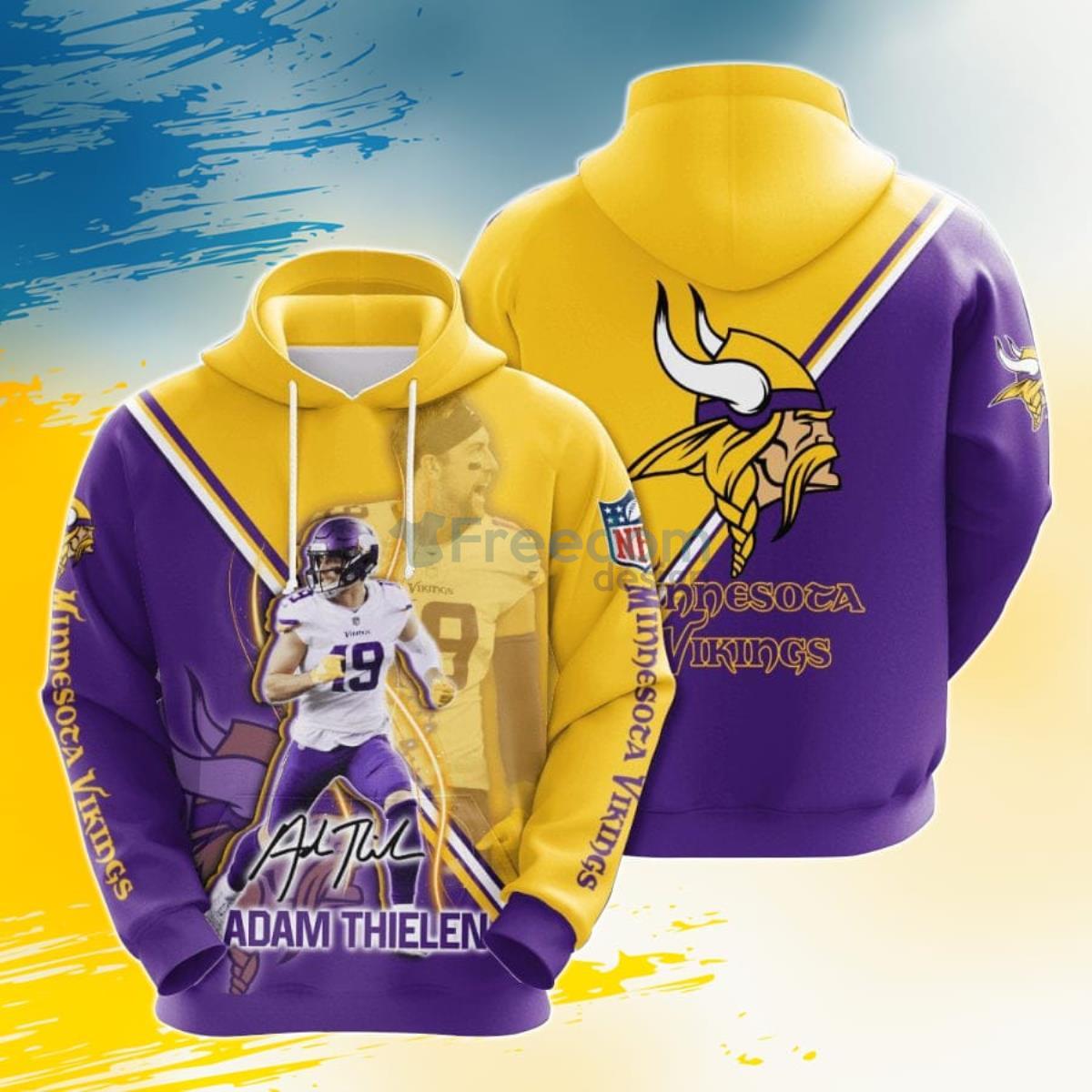 NFL Minnesota Vikings Adam Thielen Purple White Stripes 3D Pullover Hoodie For Fans Product Photo 1