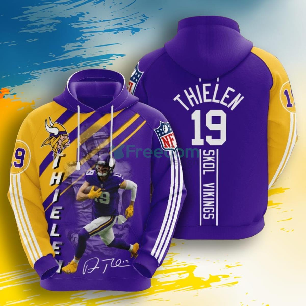 NFL Minnesota Vikings Adam Thielen Skol Vikings 3D Pullover Hoodie For Fans Product Photo 1