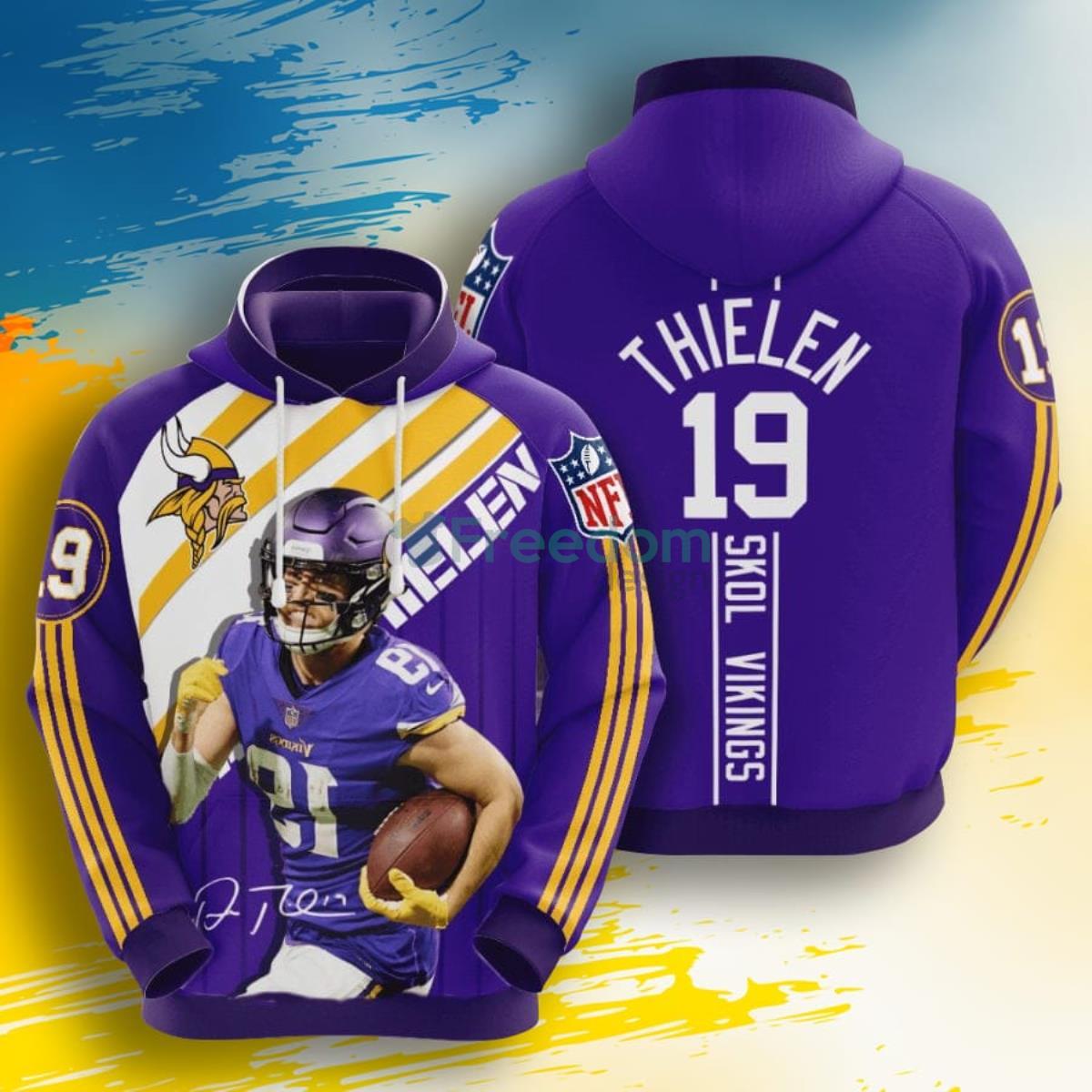 NFL Minnesota Vikings Adam Thielen Skol Vikings Purple 3D Pullover Hoodie For Fans Product Photo 1