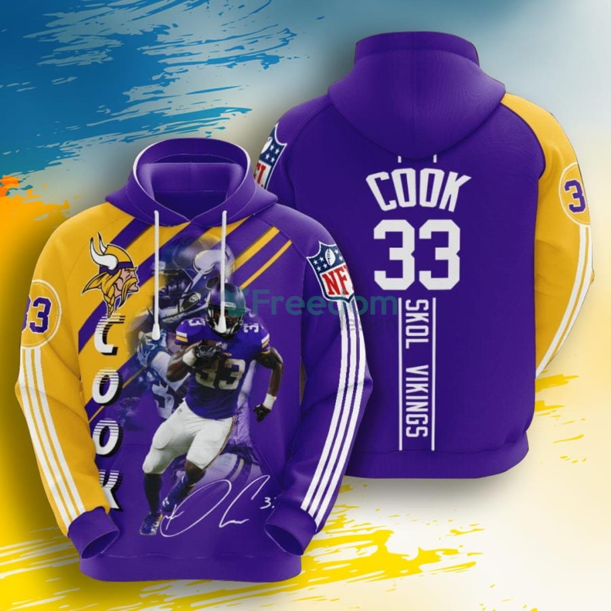 NFL Minnesota Vikings Dalvin Cook Purple Gold 3D Pullover Hoodie For Fans Product Photo 1