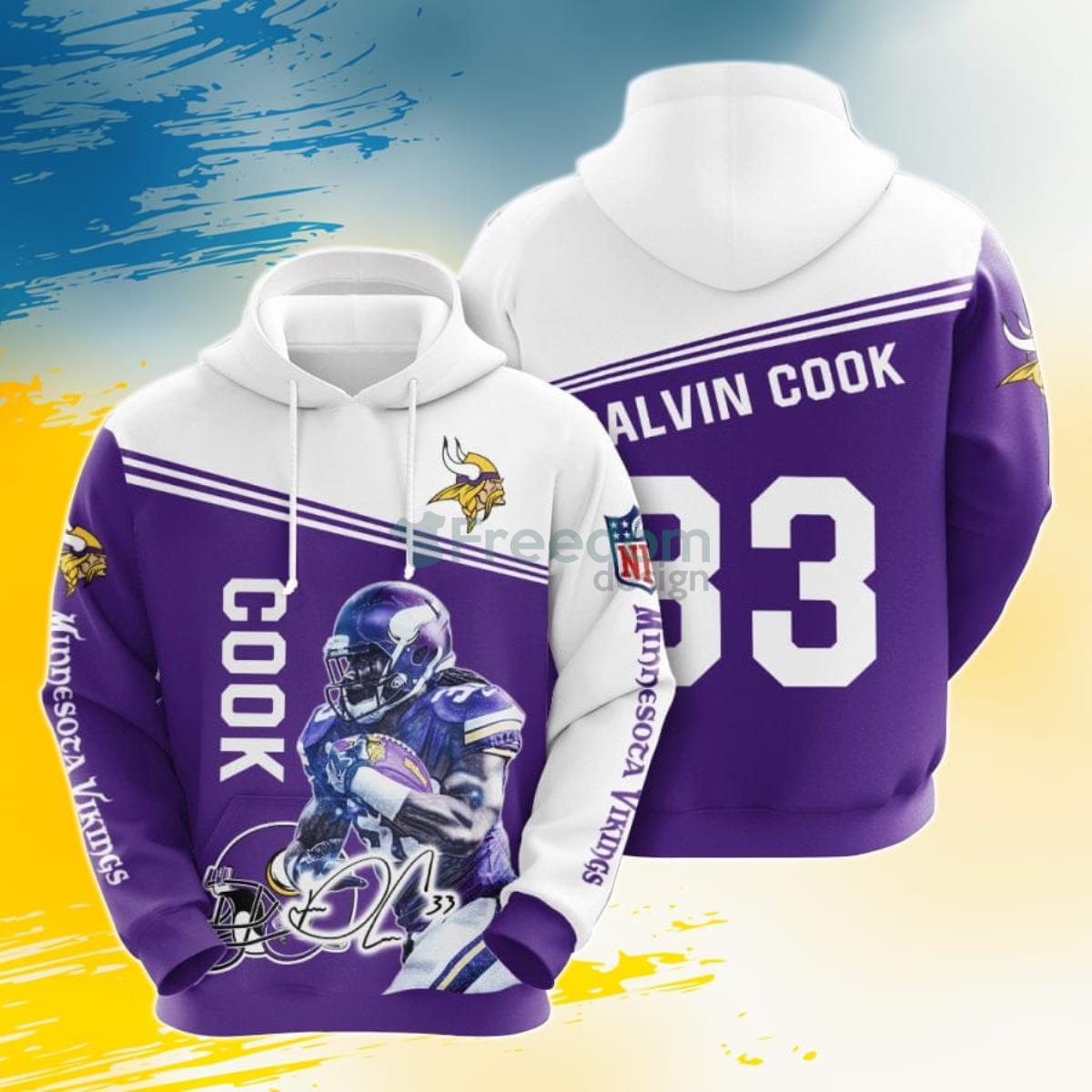 NFL Minnesota Vikings Dalvin Cook Purple White 3D Pullover Hoodie For Fans Product Photo 1