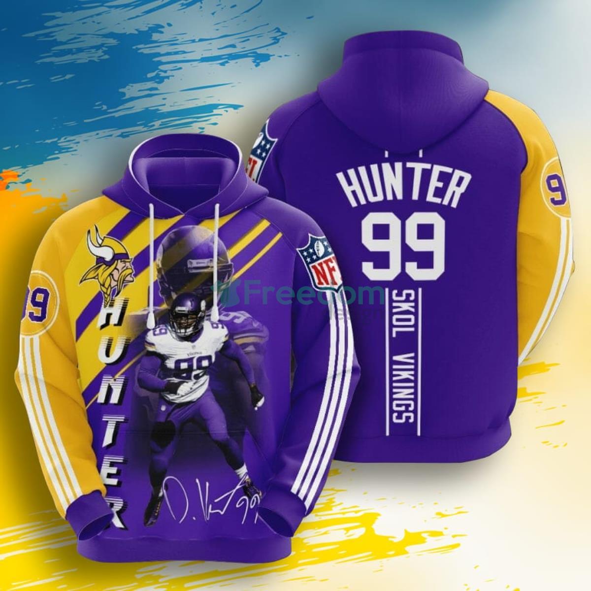 NFL Minnesota Vikings Danielle Hunter Purple Gold 3D Pullover Hoodie For Fans Product Photo 1