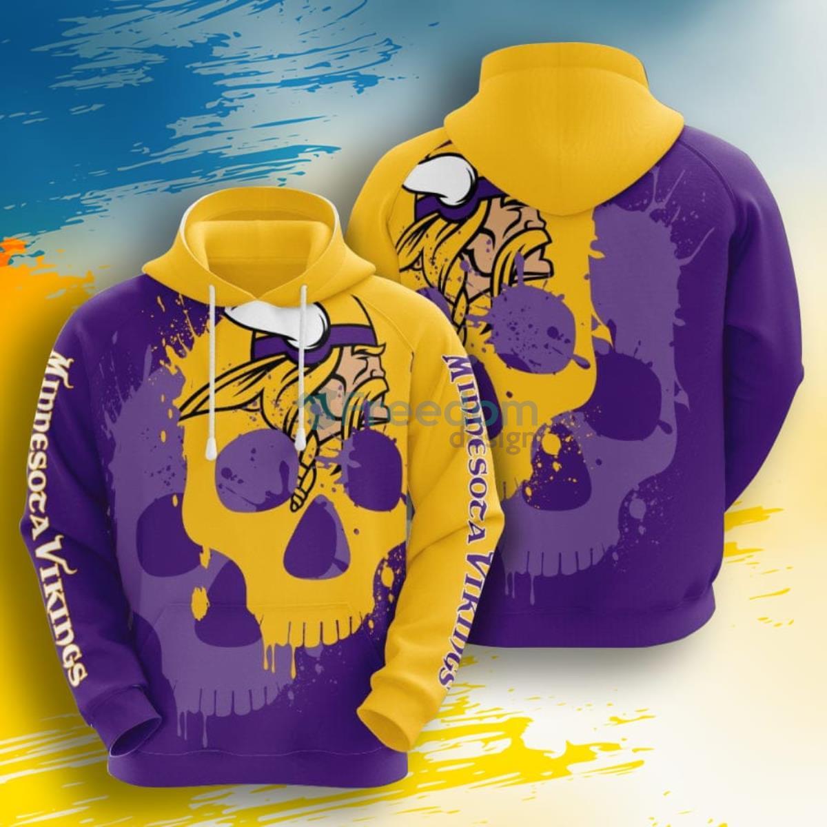 NFL Minnesota Vikings Gold Skull 3D Pullover Hoodie For Fans Product Photo 1