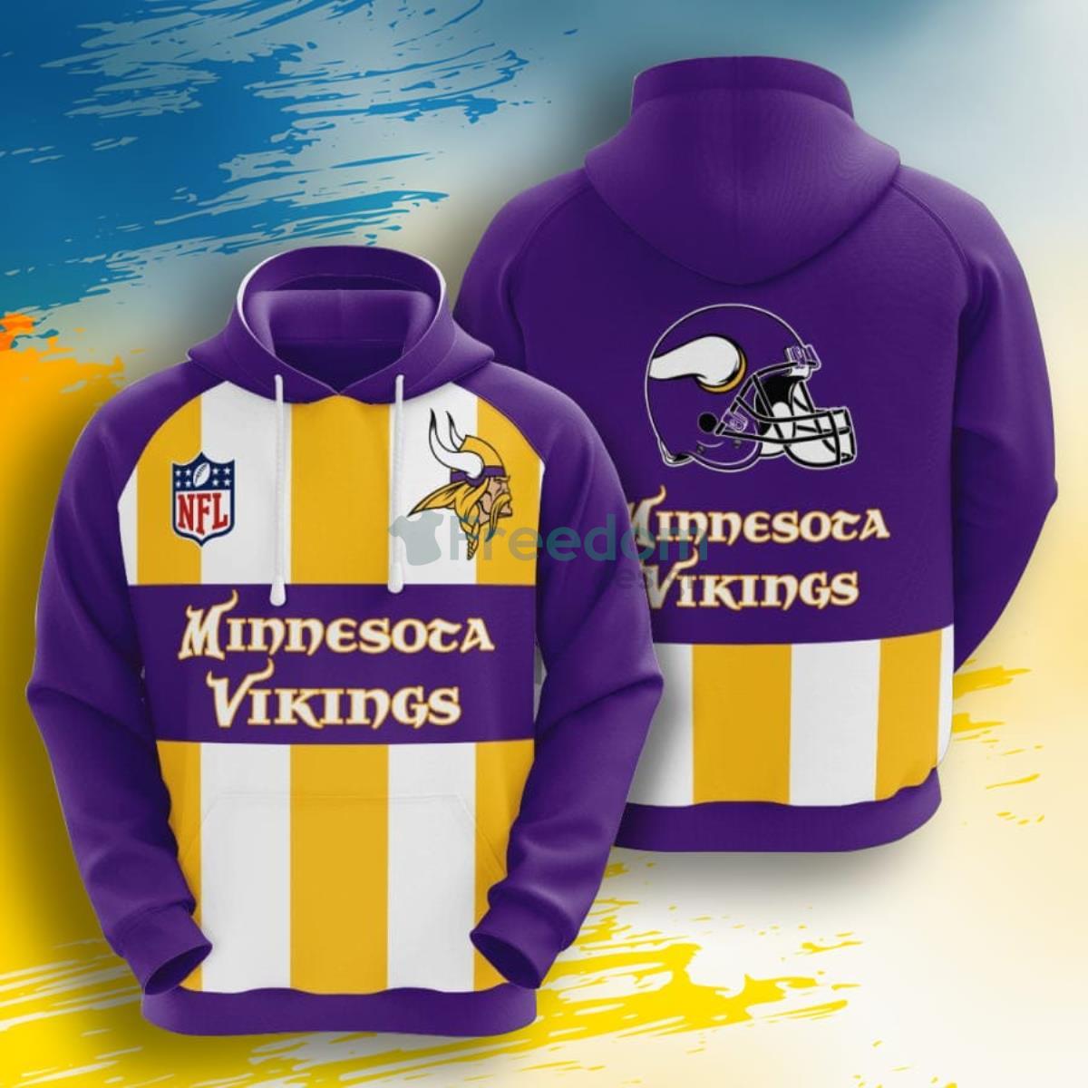 NFL Minnesota Vikings Gold White Stripes 3D Pullover Hoodie For Fans Product Photo 1