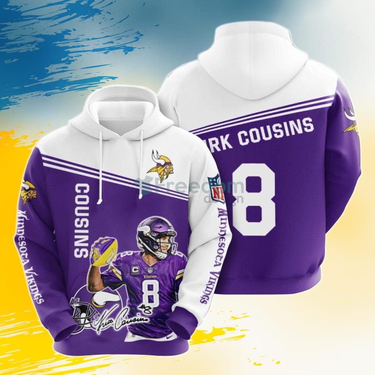 NFL Minnesota Vikings Kirk Cousins Purple White 3D Pullover Hoodie For Fans Product Photo 1