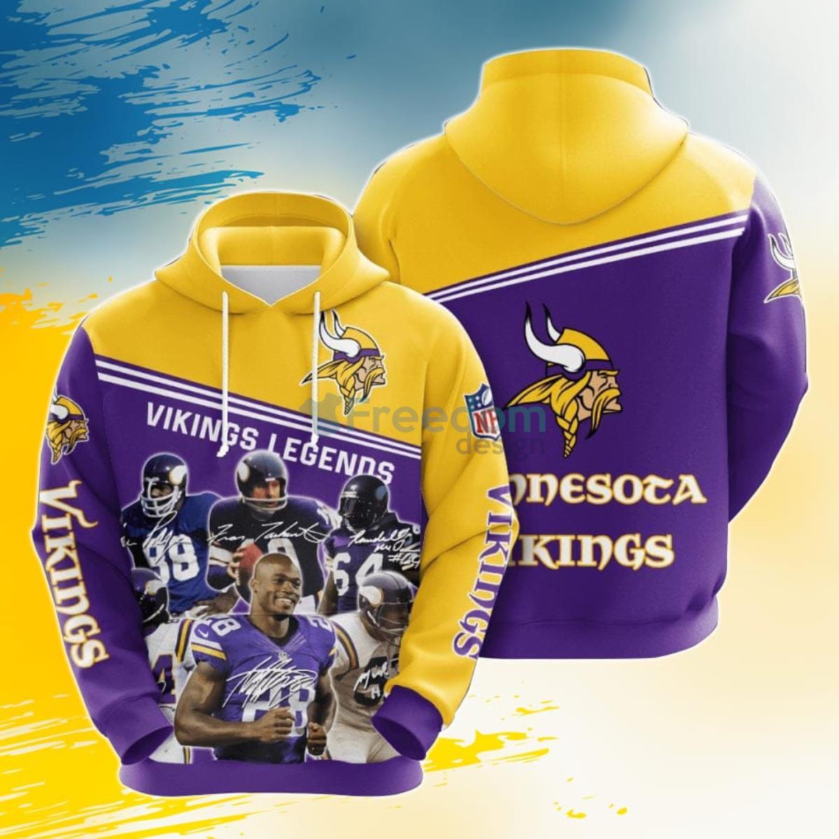 NFL Minnesota Vikings Legends 3D Pullover Hoodie For Fans Product Photo 1