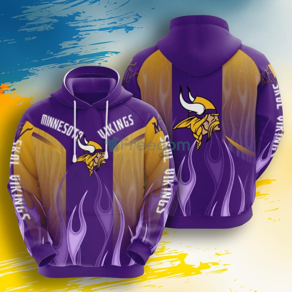 NFL Minnesota Vikings Purple Fire 3D Pullover Hoodie For Fans Product Photo 1