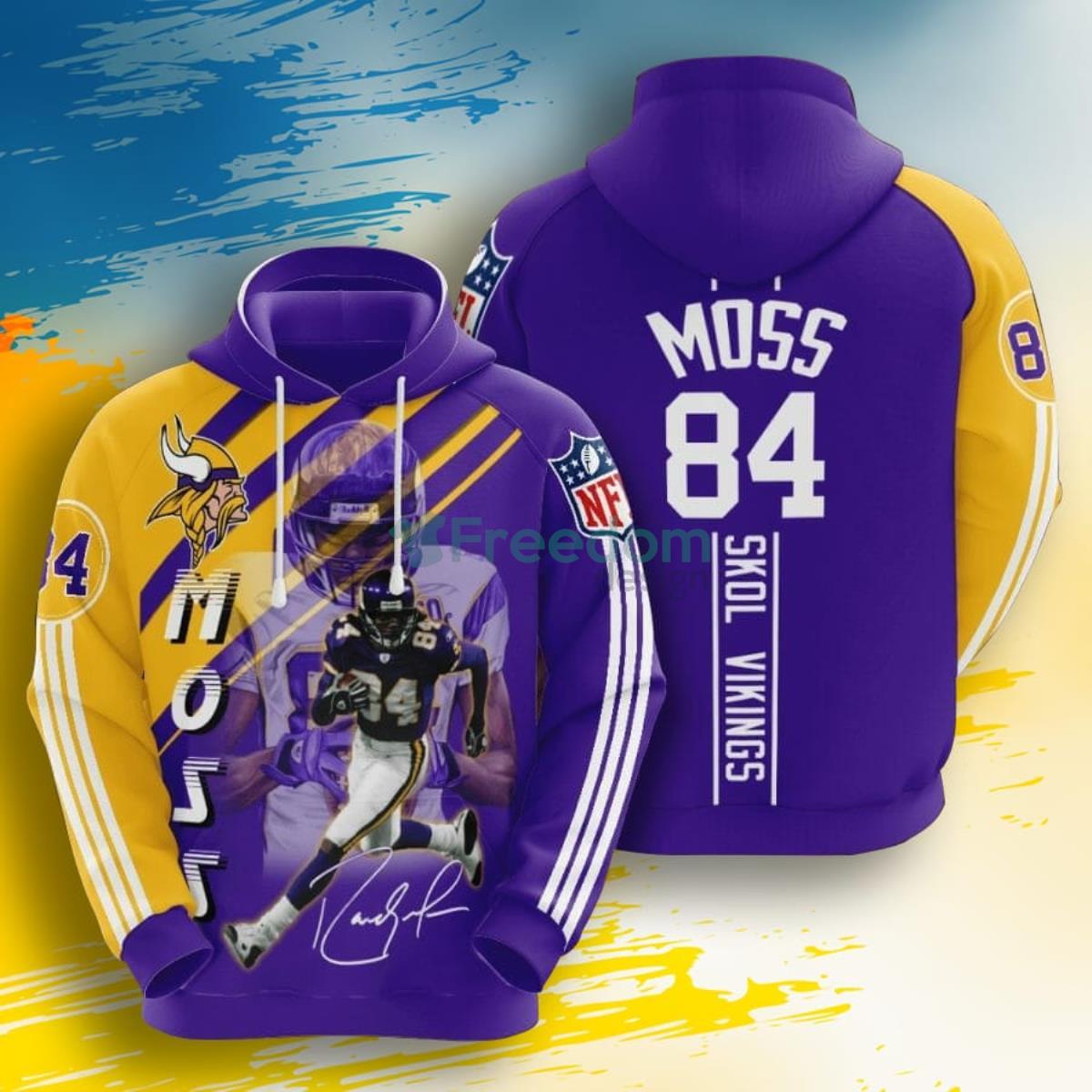 NFL Minnesota Vikings Randy Moss Purple Gold 3D Pullover Hoodie For Fans Product Photo 1