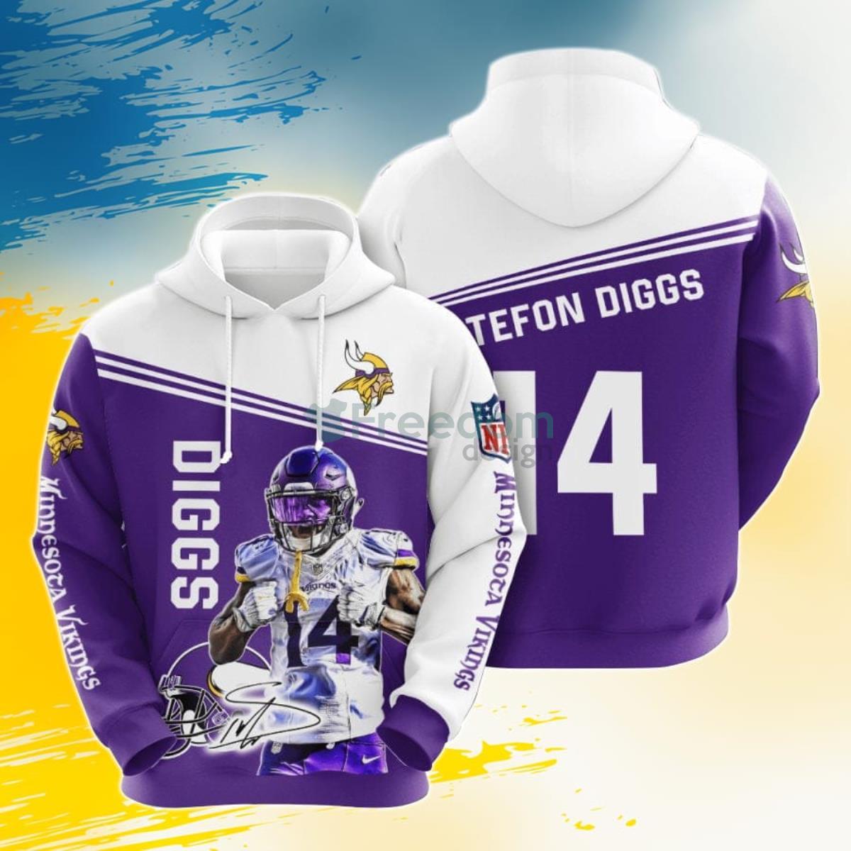 NFL Minnesota Vikings Stefon Diggs Purple White 3D Pullover Hoodie For Fans Product Photo 1