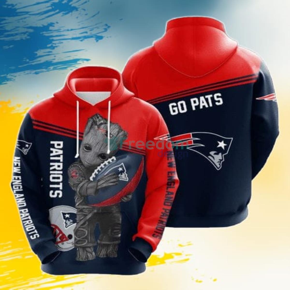 NFL New England Patriots Baby Groot 3D Pullover Hoodie For Fans Product Photo 1